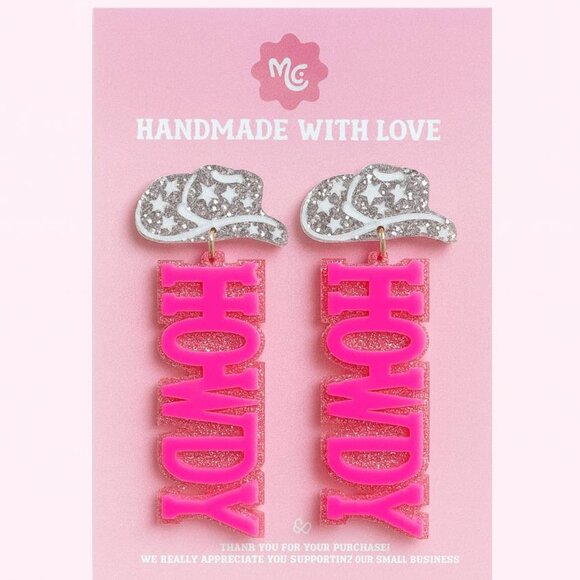 Howdy Cowgirl Earrings | Pink Western Statement Jewelry - Picture 2 of 4